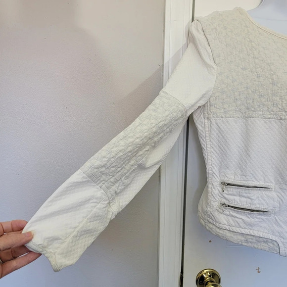 ZARA Women's Quilted White Moto Motorcycle Jacket Zippers Pockets Size L - Picture 5 of 14